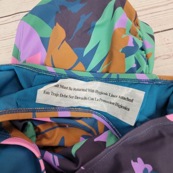 Women's Shirred Plunge One Piece Swimsuit - Shade & Shore Multi Floral Print 16 - Picture 5 of 7